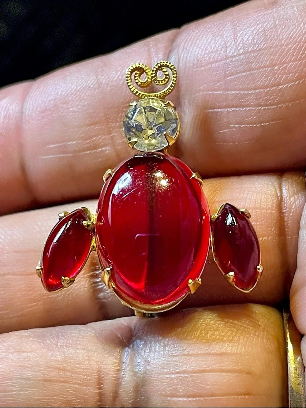 Red & Gold Bug Beetle Jelly Belly Brooch Pin